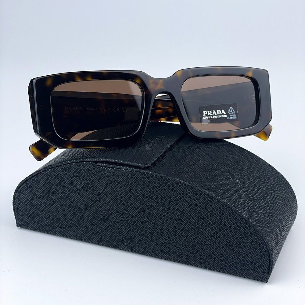 NEW Prada PR06YS 2AU8C1 Havana Tortoise Dark Brown Rectangle Unisex Sunglasses